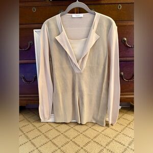 Tonet long sleeve layered pink and camel sueded long sleeve tunic IT 42 NWOT